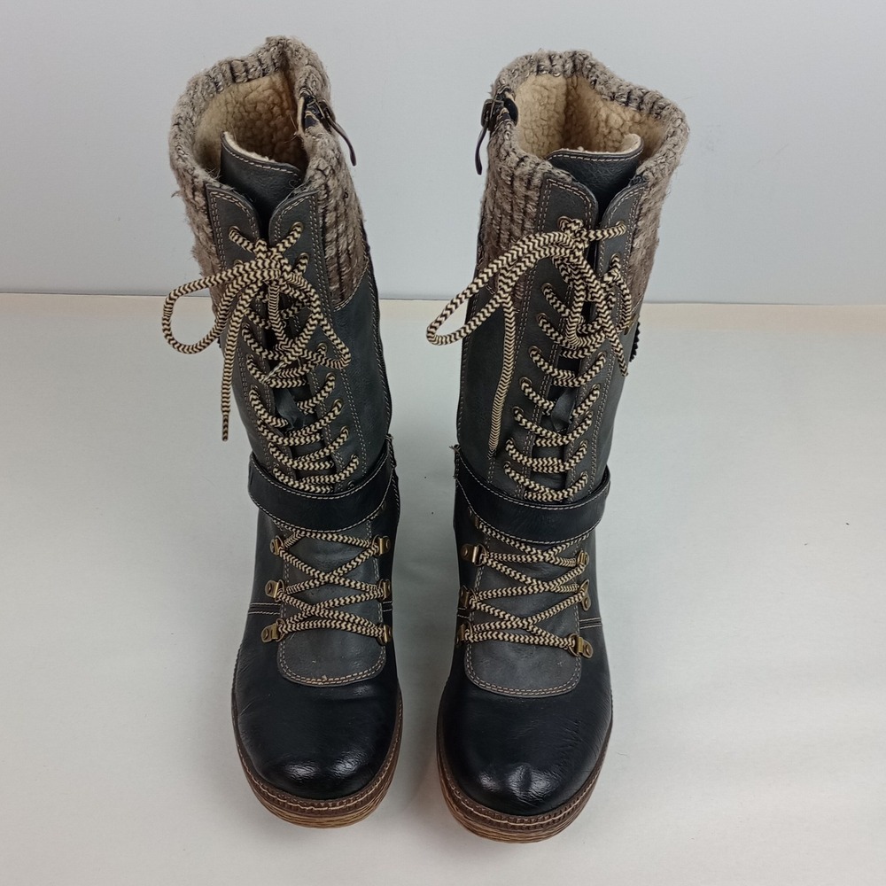 Rieker Womens 9 Gray Knit Cuff Faux Fur Lined Combat Winter Snow ABABI-B Boots